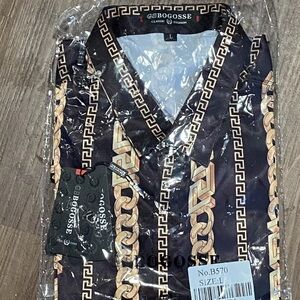 GS Bogosse Satin Unique Print Button-Up Long Sleeve Shirt Men’s Large NWT